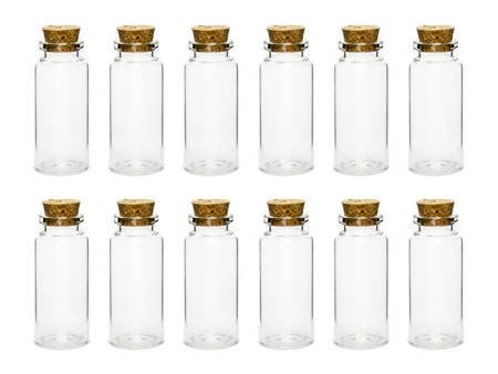 PartyDeco Buteleczki szklane z korkiem 7,5 cm 12 szt.