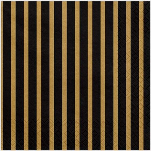 Serwetki Paski, złoty 33x33cm 1op./20szt.