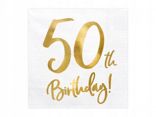 Serwetki 50th Happy Birthday, biały 33x33cm 1op./20szt.